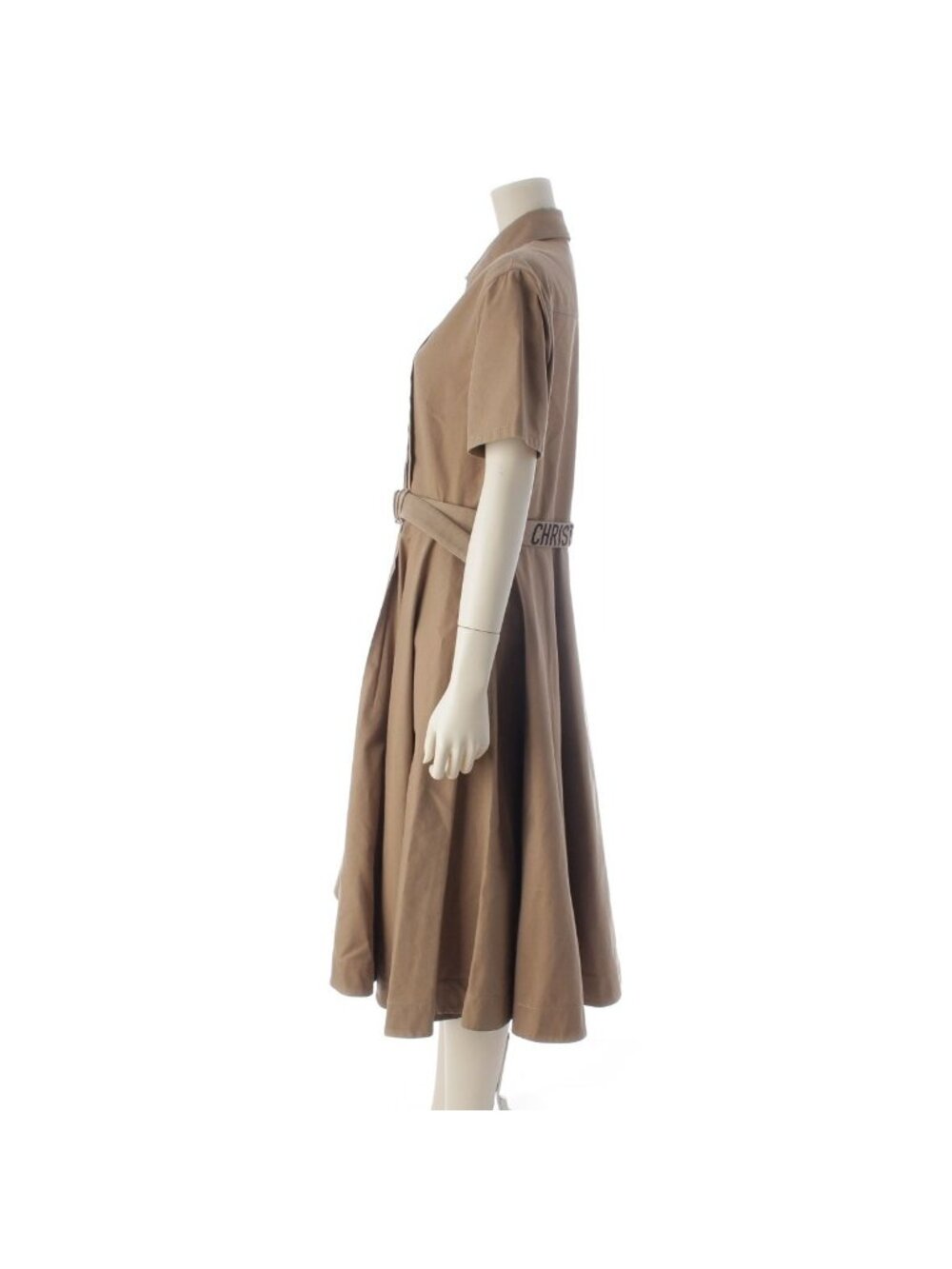 Dior Cotton Logo Belt Short Sleeve Dress Midi Beige 38 - Picture 3 of 10